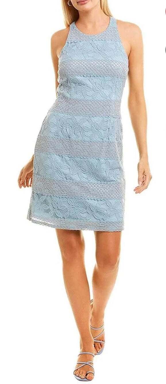 Adrianna Papell Crew Neck Racer Zipper Back Lace Dress-BLUE LILAC size: 2 NWT